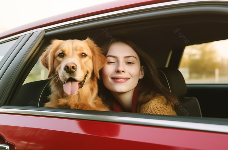 面带微笑的小女孩和小金毛开的车窗背景图,高清,摄影图,摄影图片,图片大全,摄影图免费下载